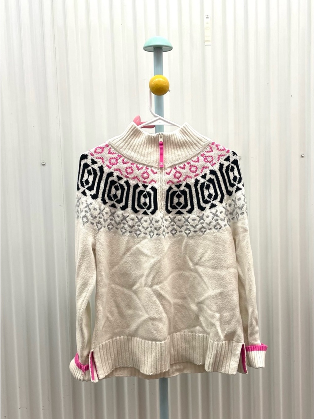 Talbots Cream Fair Isle Half-Zip Sweater